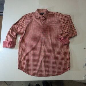 Scott Barber Size Large Red and Gold Checkered Button Down 100% Cotton
